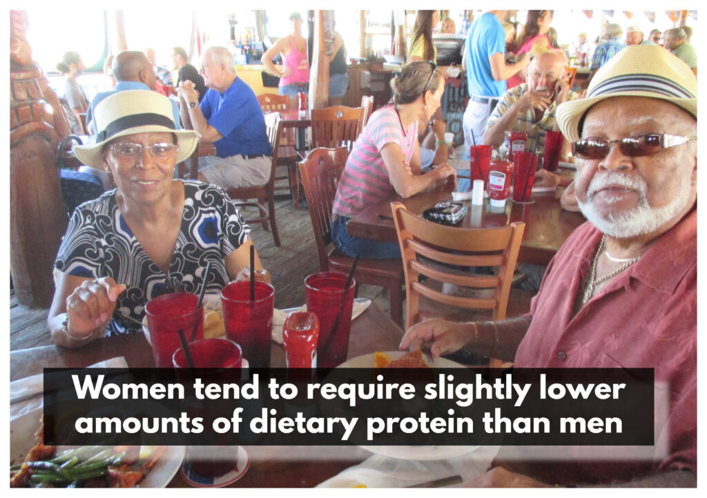 Women tend to require slightly lower amounts of dietary protein than men