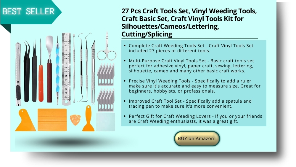 Complete Craft Weeding Tools Set - Craft Vinyl Tools Set included 27 pieces different tools Multi-Purpose Craft Vinyl Tools Set - Basic craft tools set perfect for adhesive vinyl, paper craft, sewing, lettering, silhouette, cameo and many other basic craft works. Precise Vinyl Weeding Tools - Specifically to add a ruler make sure its accurate, easy to measure size. Great for beginners, hobbyists, or professionals. Improved Craft Tool Set - Specifically to add spatul and tracing pen make sure its more convenient. Perfect Gift for Craft Weeding Lovers - If you or your friends are Craft Weeding enthusiasts, it was a great gift.