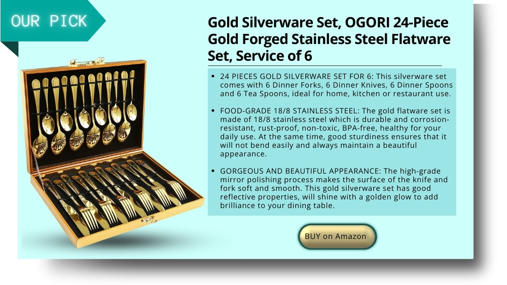 Gold Silverware Set, OGORI 24-Piece Gold Forged Stainless Steel Flatware Set, Service of 6
