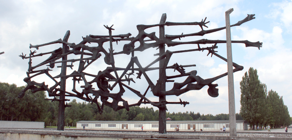 An image of a sculpture in the Dachau Concentration Camp.