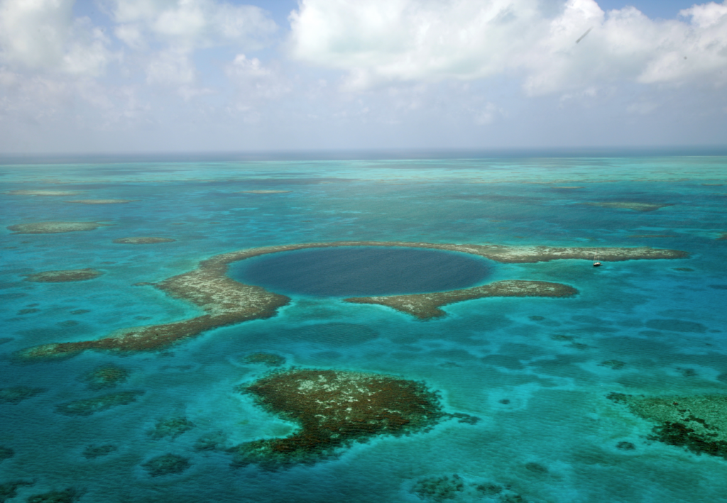 A bird's eye view of the Belize Blue Hole.