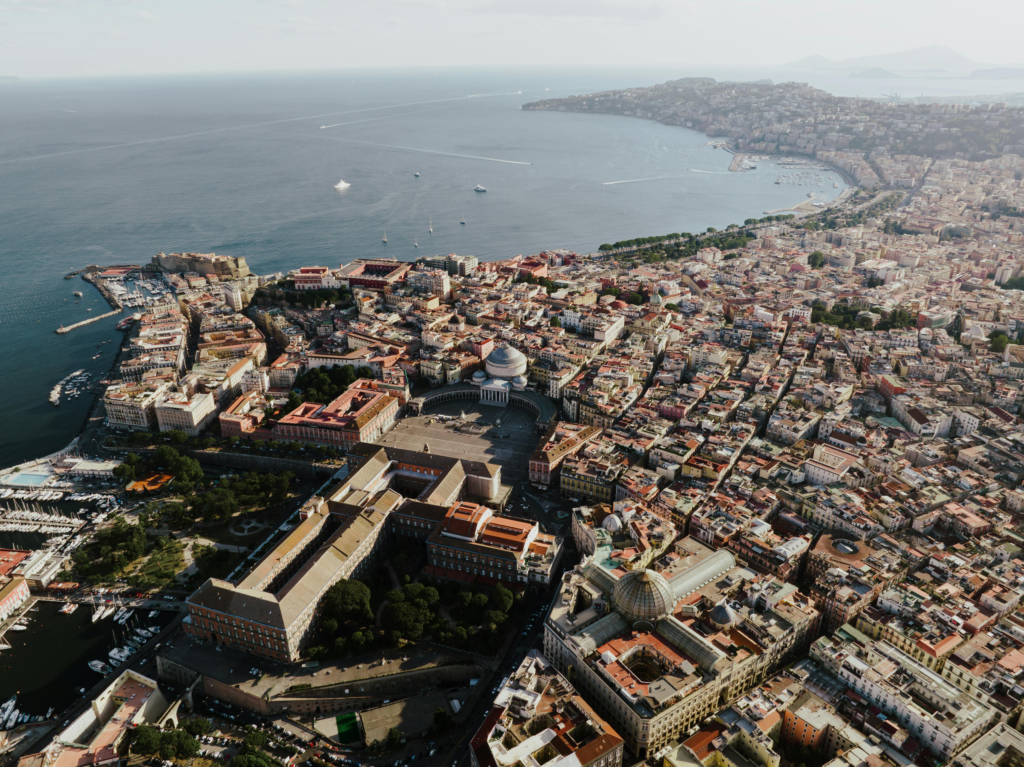 An aerial image of Naples Italy.