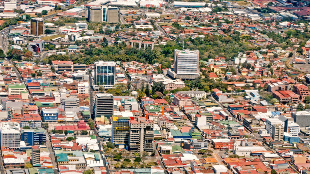 An aerial view of the San Jose Downtown area in Costa Rica.