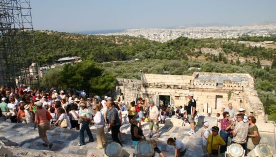 An image of tourists taking part in a senior vacation to Athens.