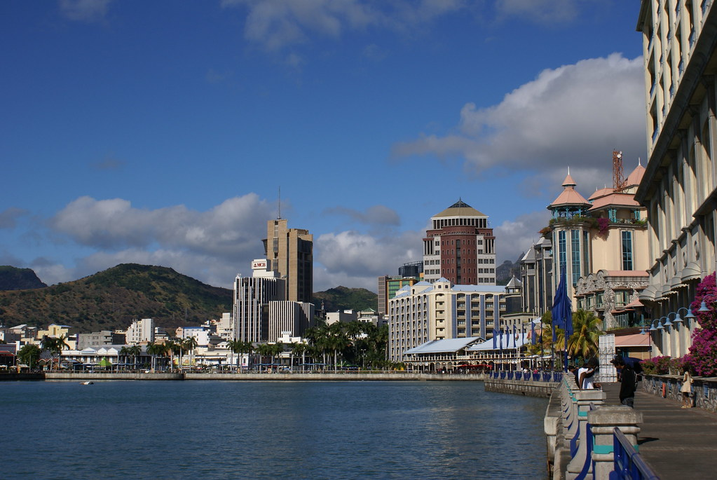 An image of the Caudan Waterfront of Port Louis.