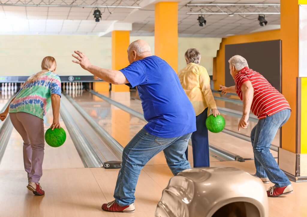 Bowling is popular among active seniors for its simplicity - no warm-up or fancy equipment needed, just comfy shoes and a ball to knock down pins.