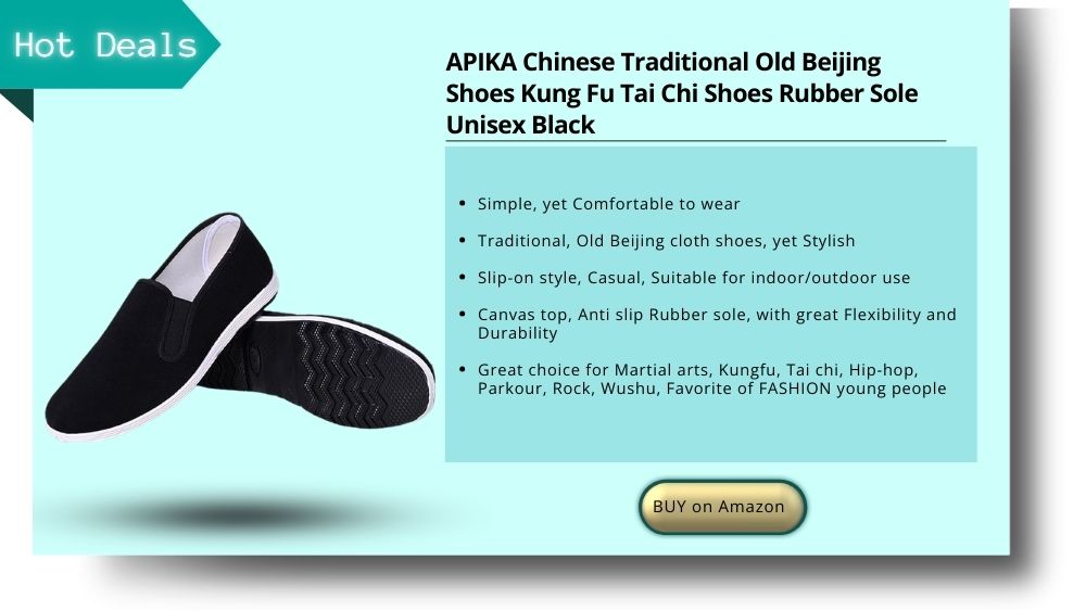 APIKA Chinese Traditional Old Beijing Shoes Kung Fu Tai Chi Shoes Rubber Sole Unisex Black 
