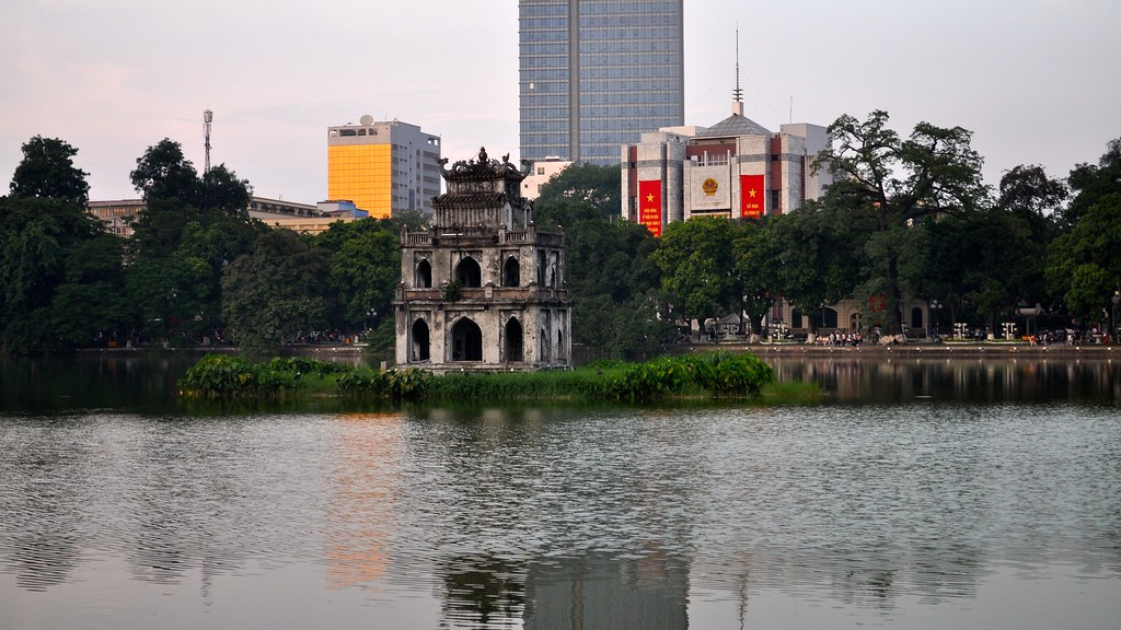 An image of a historical strucuture in Hoan Kiem Lake, one of many attractions to a senior trip to Hanoi. 