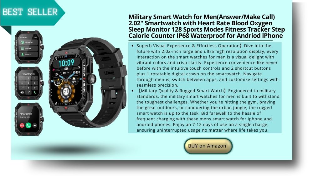 Military Smart Watch for Men(Answer/Make Call) 2.02" Smartwatch with Heart Rate Blood Oxygen Sleep Monitor 128 Sports Modes Fitness Tracker Step Calorie Counter IP68 Waterproof for Andriod iPhone
