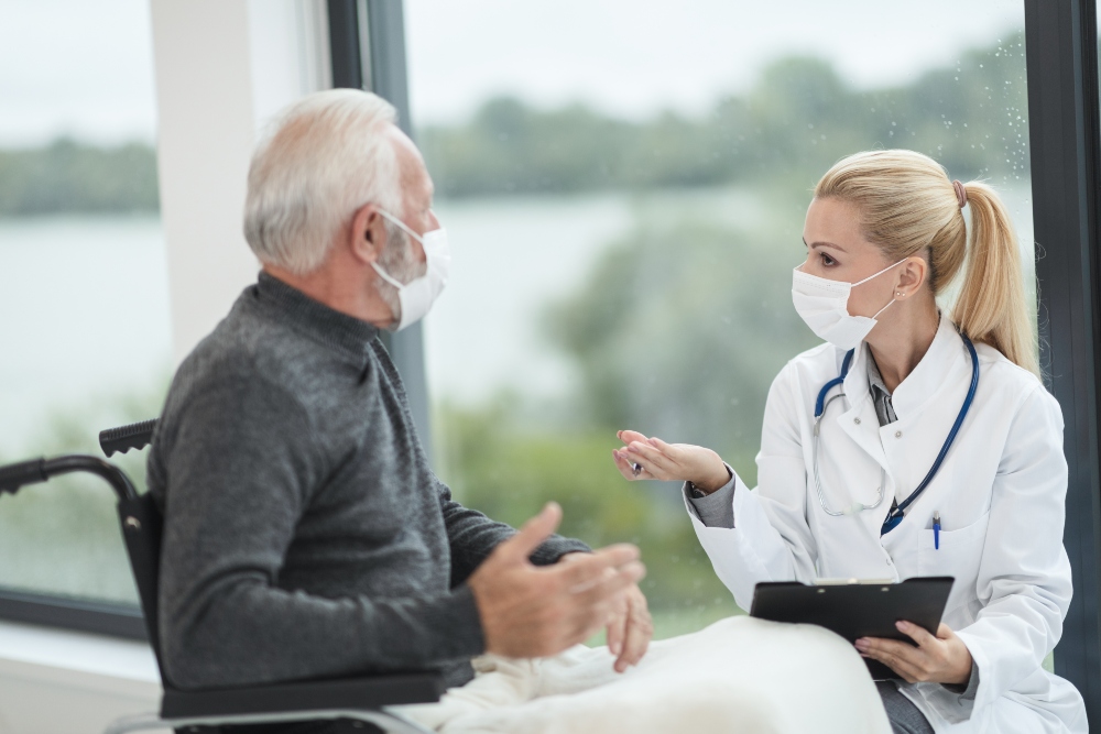 An image of a retiree having a check up.