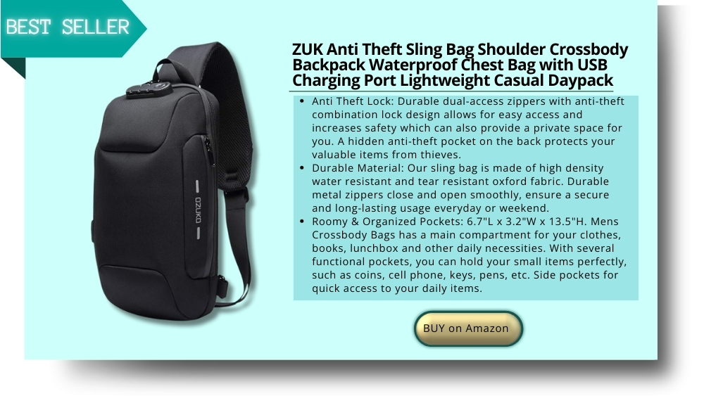 ZUK Anti Theft Sling Bag Shoulder Crossbody Backpack Waterproof Chest Bag with USB Charging Port Lightweight Casual Daypack