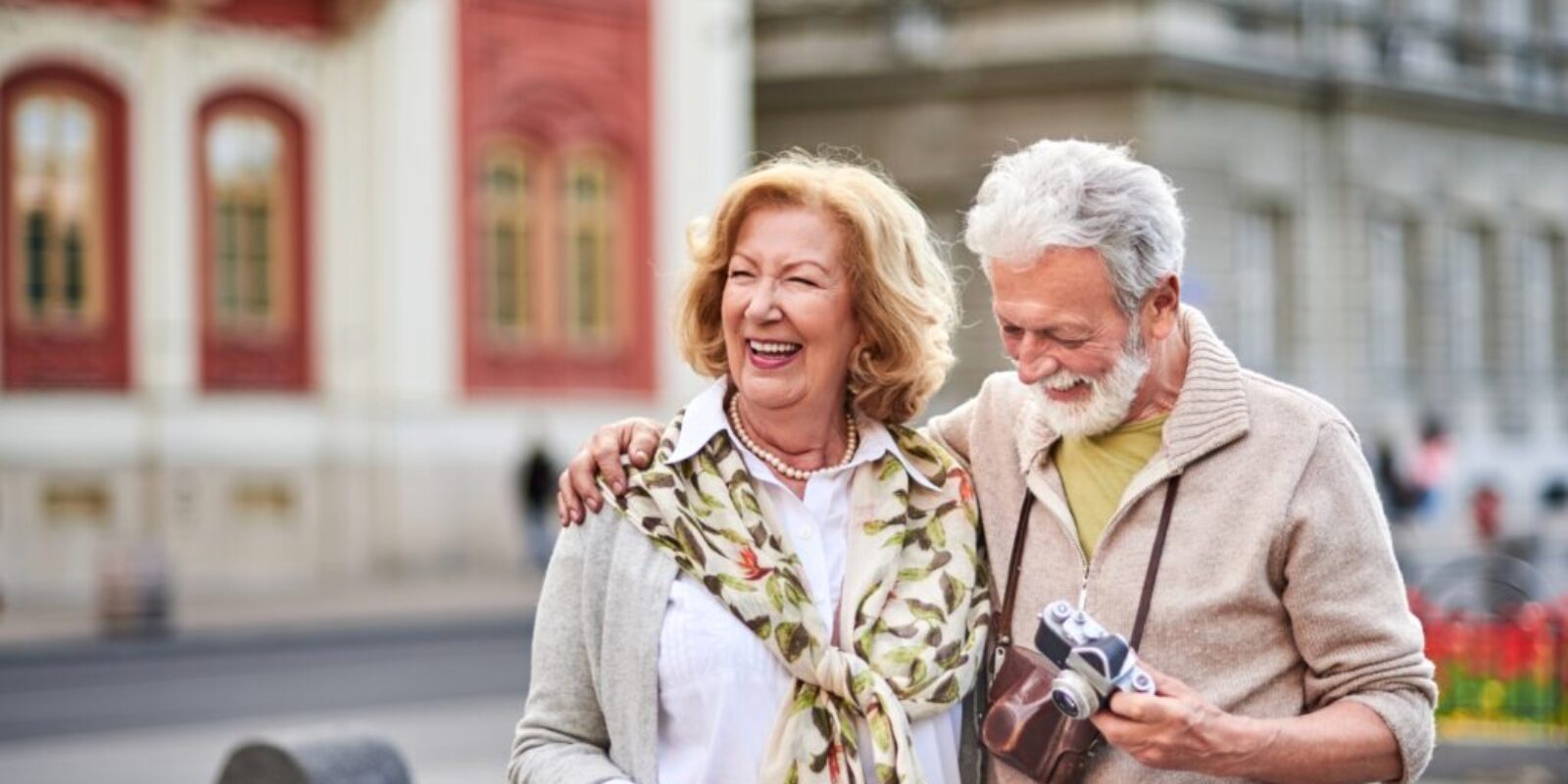 An image of a couple on a senior trip to Madrid.