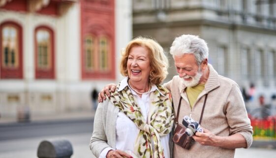 An image of a couple on a senior trip to Madrid.