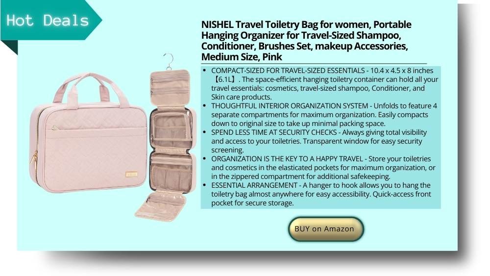 NISHEL Travel Toiletry Bag for women, Portable Hanging Organizer