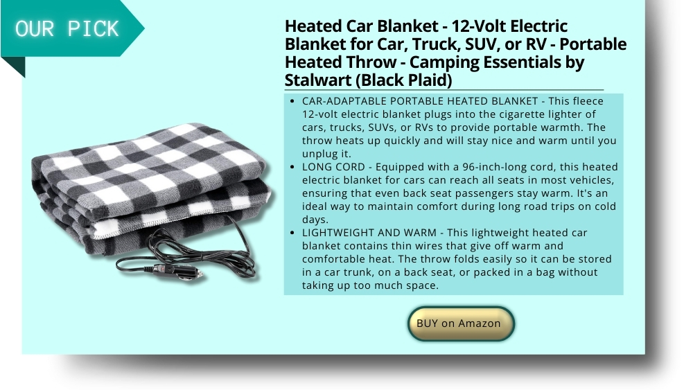 Heated Car Blanket - 12-Volt Electric Blanket for Car, Truck, SUV, or RV